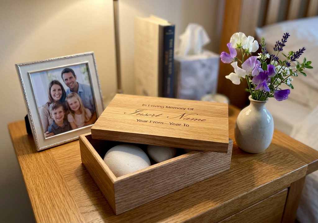 Memorial Stones in an engraved oak case
