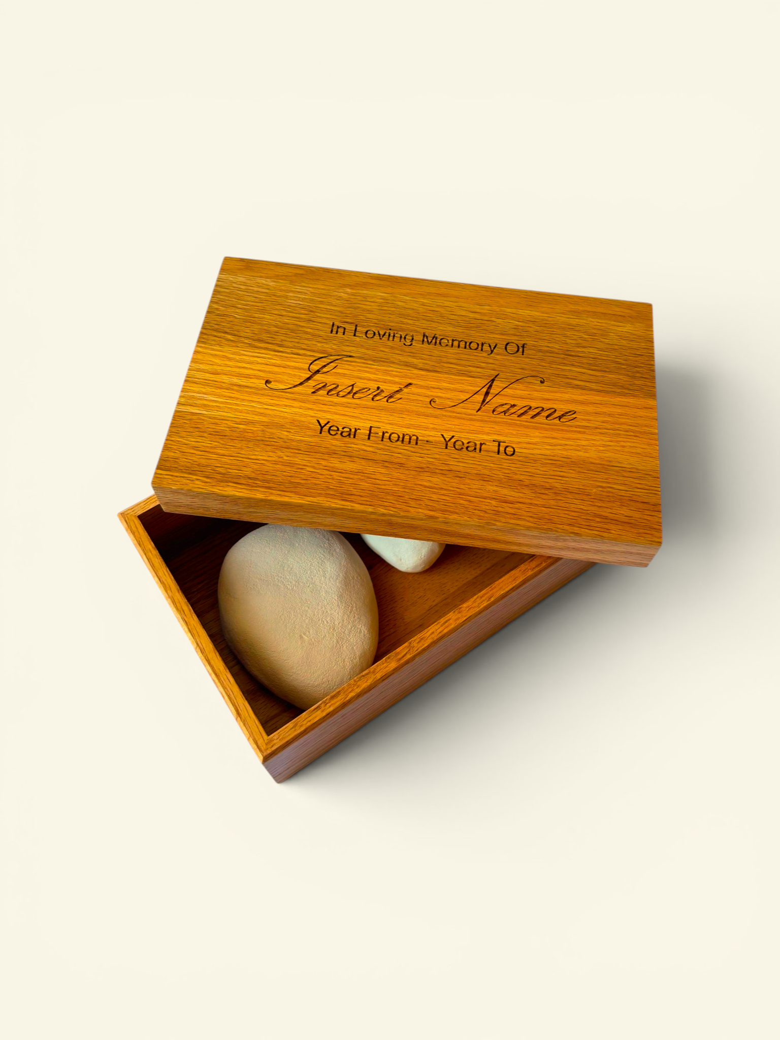 Memorial stones in bespoke oak casing